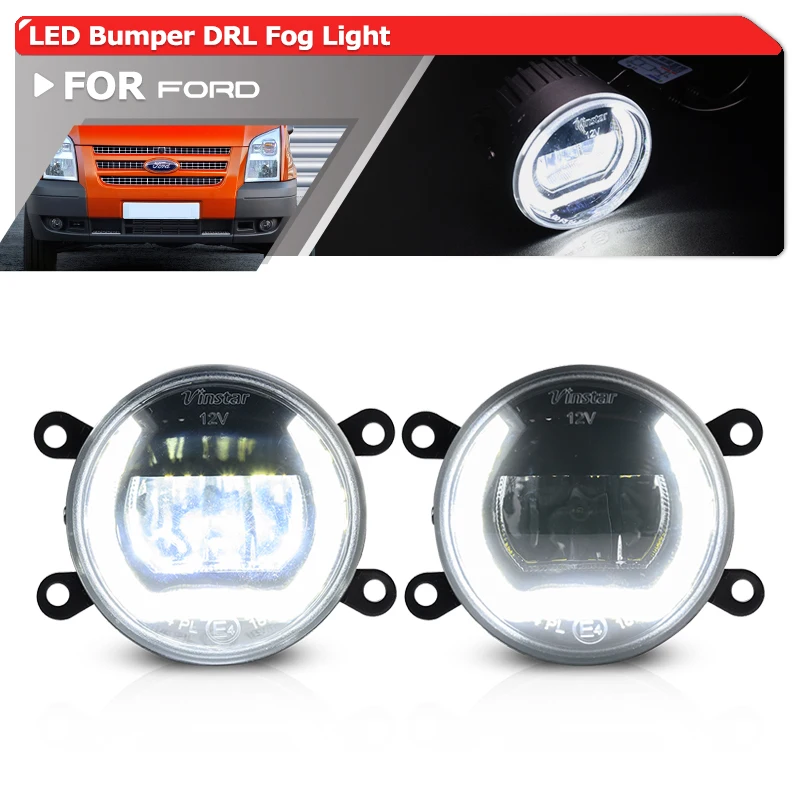 2x For Ford Transit MK7 MK8 2006-2018 2-in-1 Front Bumper Led Driving Fog/Daytime Running Light Assy Kit Car Auto Daylights