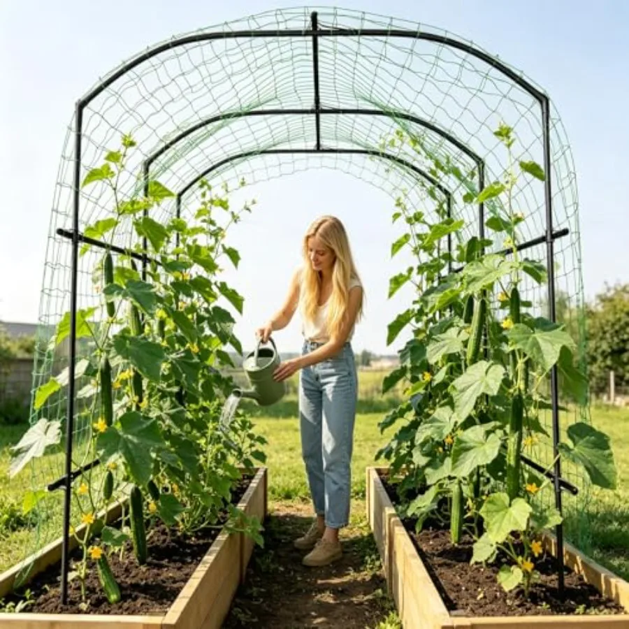 

Garden Arch Trellis for outdoor climbing plants metal core black 87 x 71 x 75 rust-resistant and sturdy support for vines cucum