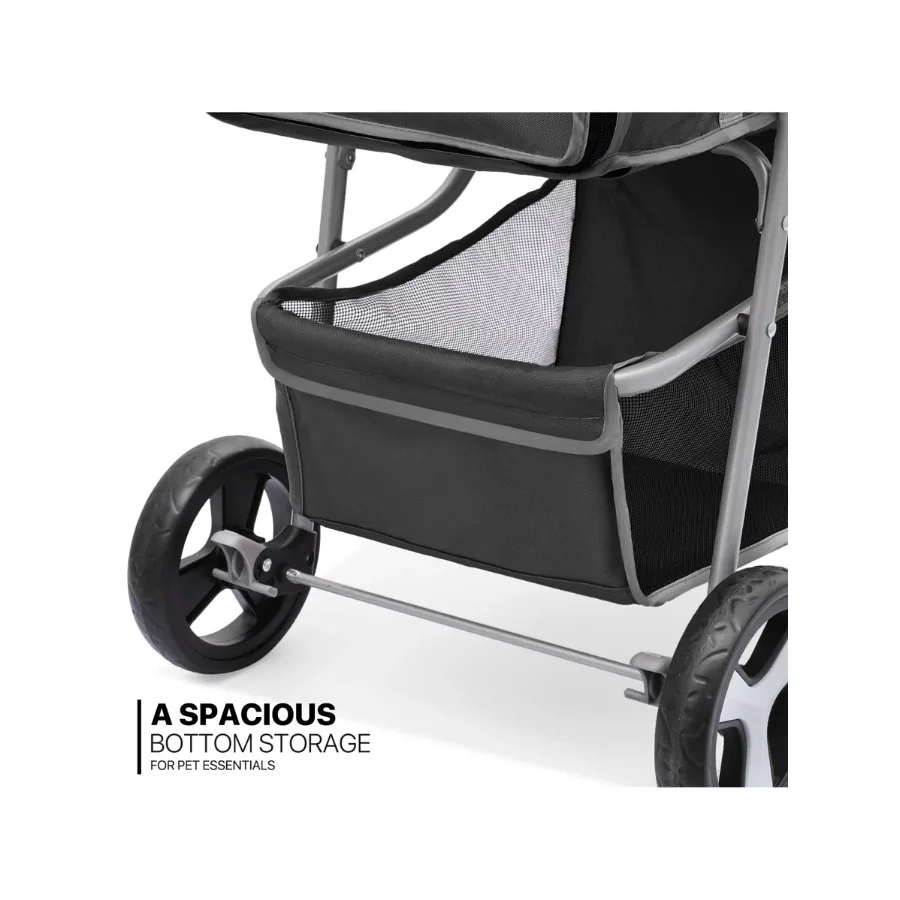 Foldable Dog Strollers For Small Dogs With Weather Cover, 3 Wheels Pet Strolling Cart For Dogs And Cats With Storage Basket view 4