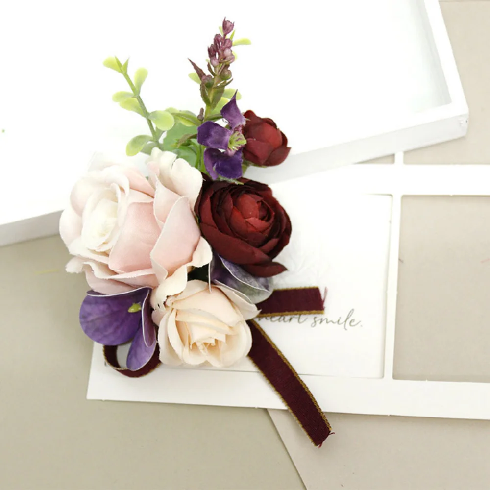 Boutonnières de mariage vintage pour invités, épingles à fleurs roses artificielles, accessoires de mariage, corsage de Rh, 138 boda