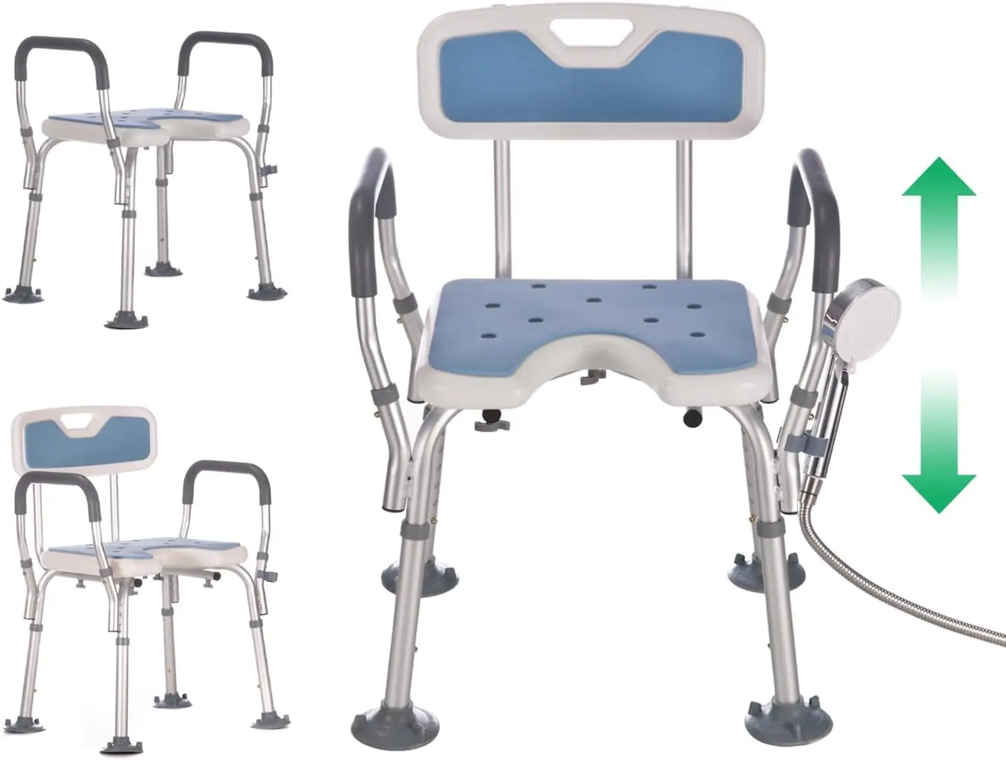 Sturdy Adjustable Shower Chair for Seniors and Disabled Individuals, 500 lb Load Capacity, Non-Slip Safety Seat with Silicone Foot Scrubber, Designed for In-Shower Use