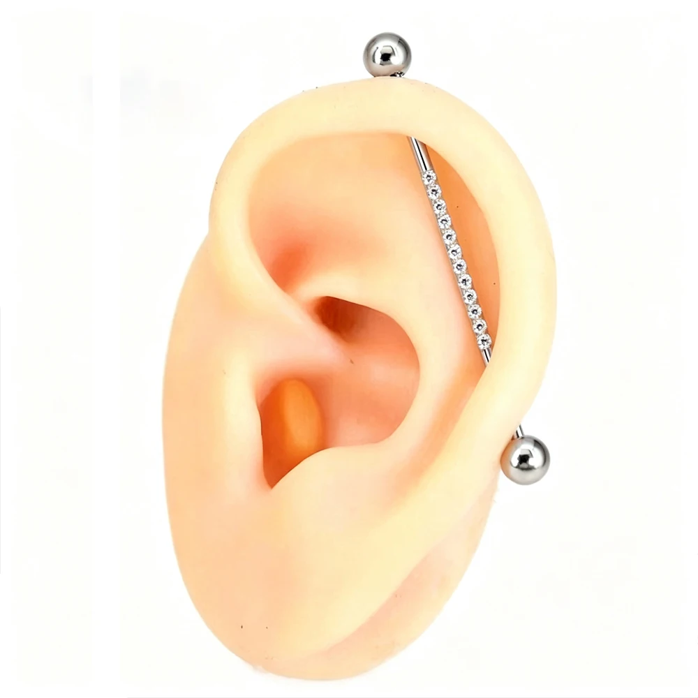 5/10PCS G23 Titanium 14G Industrial Barbell Rings Sexy long Ear Tragus Helix Conch Cartilage Set CZ Stones Piercing Body Jewelry