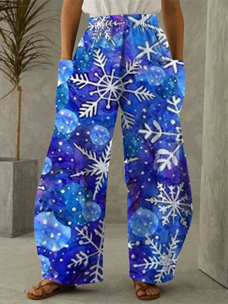 Christmas Snow Gifts Full Length Wide Leg Pants Printed Thin Hipster Trousers Fashion Summer Streetwear Sweatpant Women Clothing