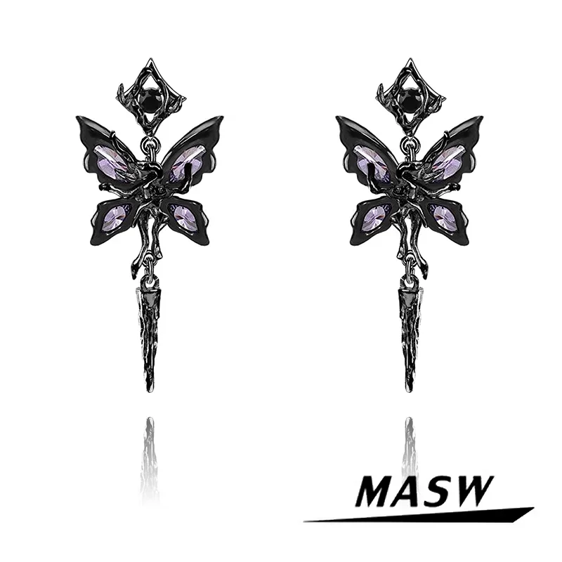 

MASW Original Design Cool Style Elegant Temperament Black Butterfly Drop Earrings For Women Fashion Accessories Hot Selling