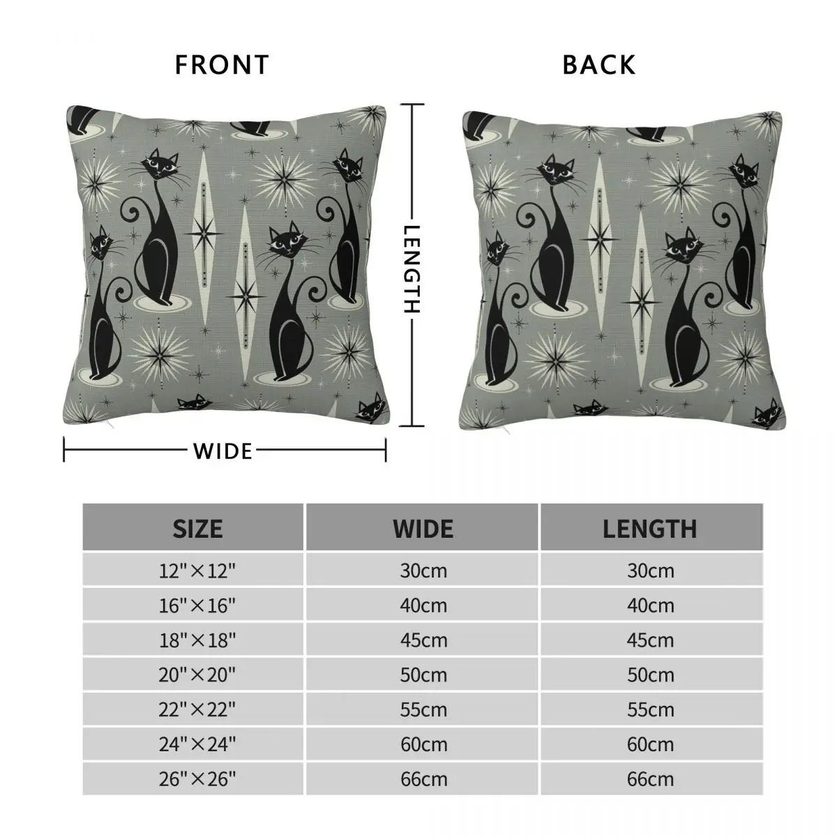 Mid Century Meow On Gray Square Pillowcase Polyester Linen Velvet Printed Zip Decor Pillow Case Sofa Seater Cushion Cover