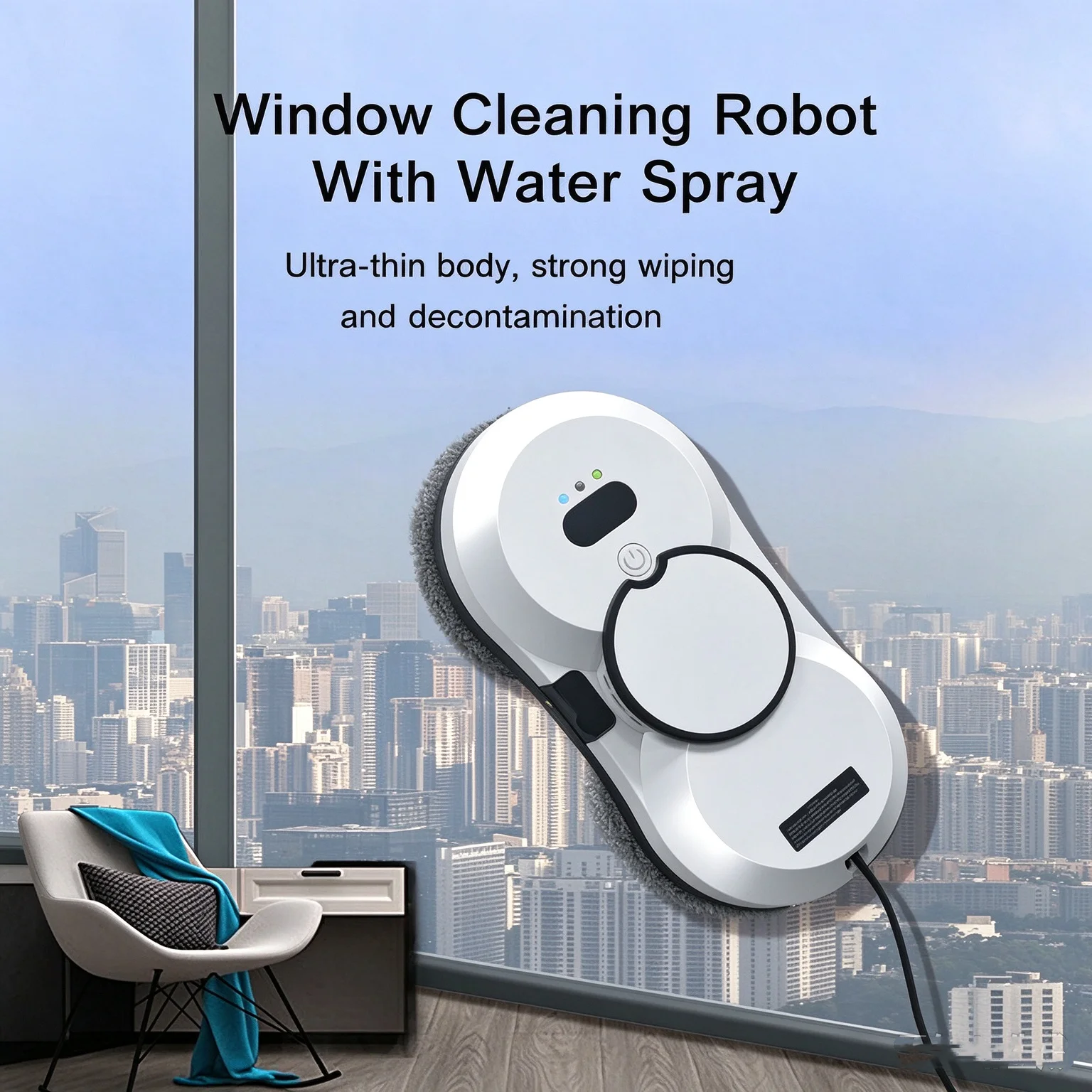 Automatic Window Cleaner Robot with Water Spray Edge Detection Intelligent Path Planning 2800pa Strong Suction Anti-Drop Protect