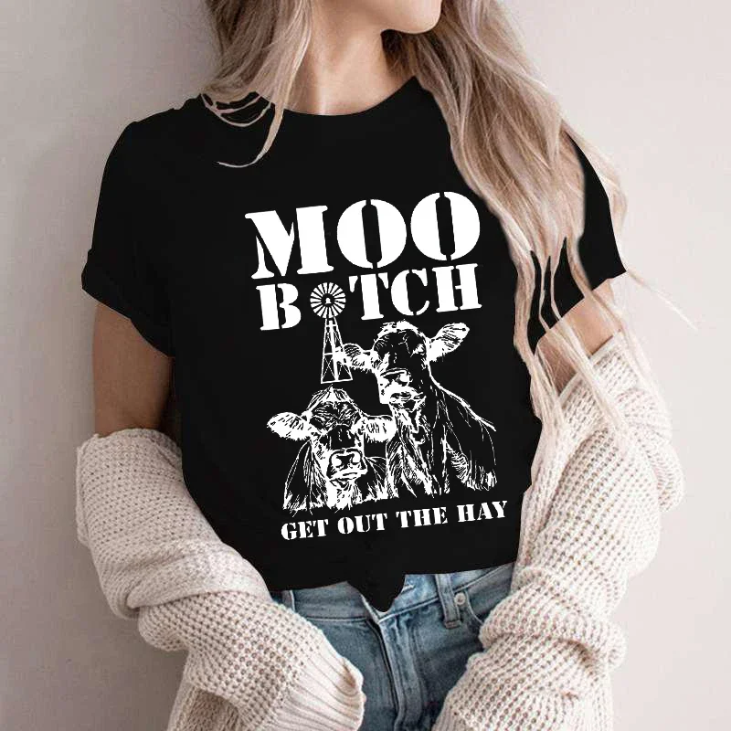 Funny Moo Cow T Shirts for Women Clothes Get Out The Way Shirt Sleeping Cow Tee Animal Lover Tops Cute Kawaii Cow Women Clothing