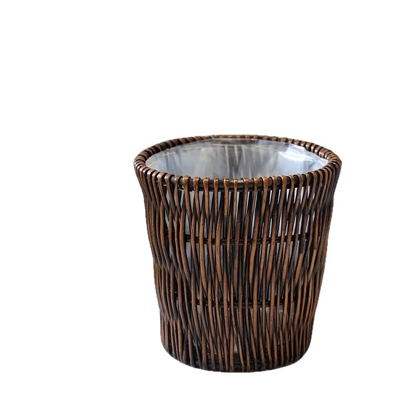 Rattan trash can Hotel trash can Household rattan towel woven basket Living room bedroom bathroom trash can