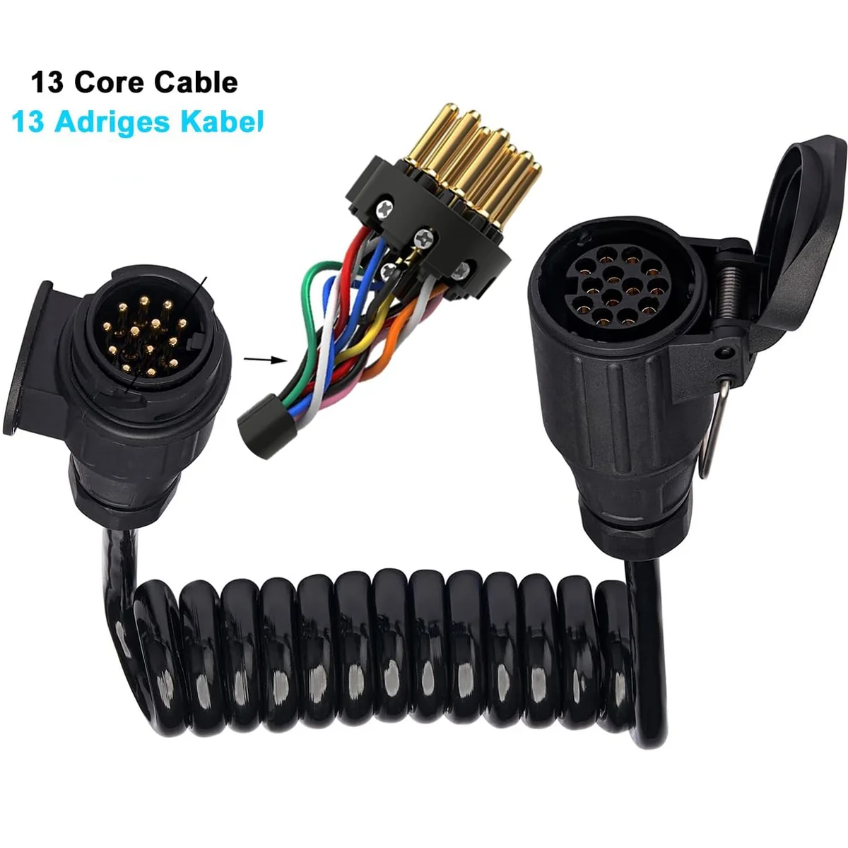 13 Pin Trailer Extension Cable 1.9m Spiral Plug Socket 12V for Caravan Truck RV Boat