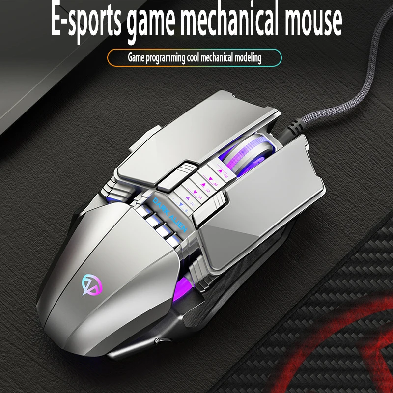 Metal Gaming Mouse V710 Mouse Computer Office Wired Luminous Gaming Silver Premium Mouse Durable 3D Scroll Wheel Cool LED