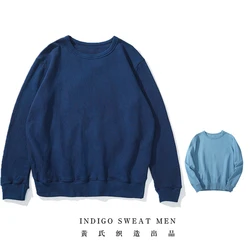 Akkad Kuti Breathable Sweat Men's Hoodies Indigo Plant Dye Long Sleeve Thin Hoodie Japanese Retro Casual Sudaderas Con Capucha