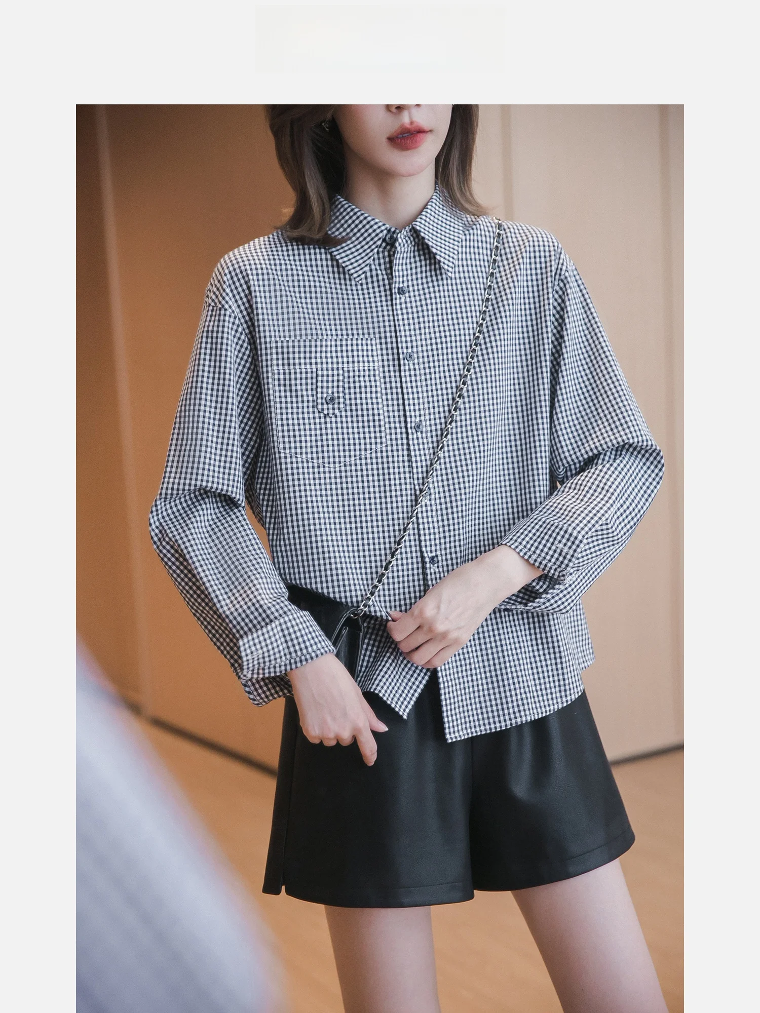 

i Plaid irt Long Sve Отложной воротник Многослойный осенний женский топ премиум-класса, уменьшающий возраст