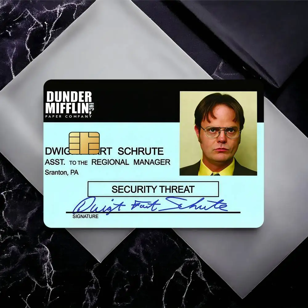 Funny D-Dwight Schrute ID Bank Credit Cards Bus Pass Stickers Cool Decoration Waterproof 4PCS Card
