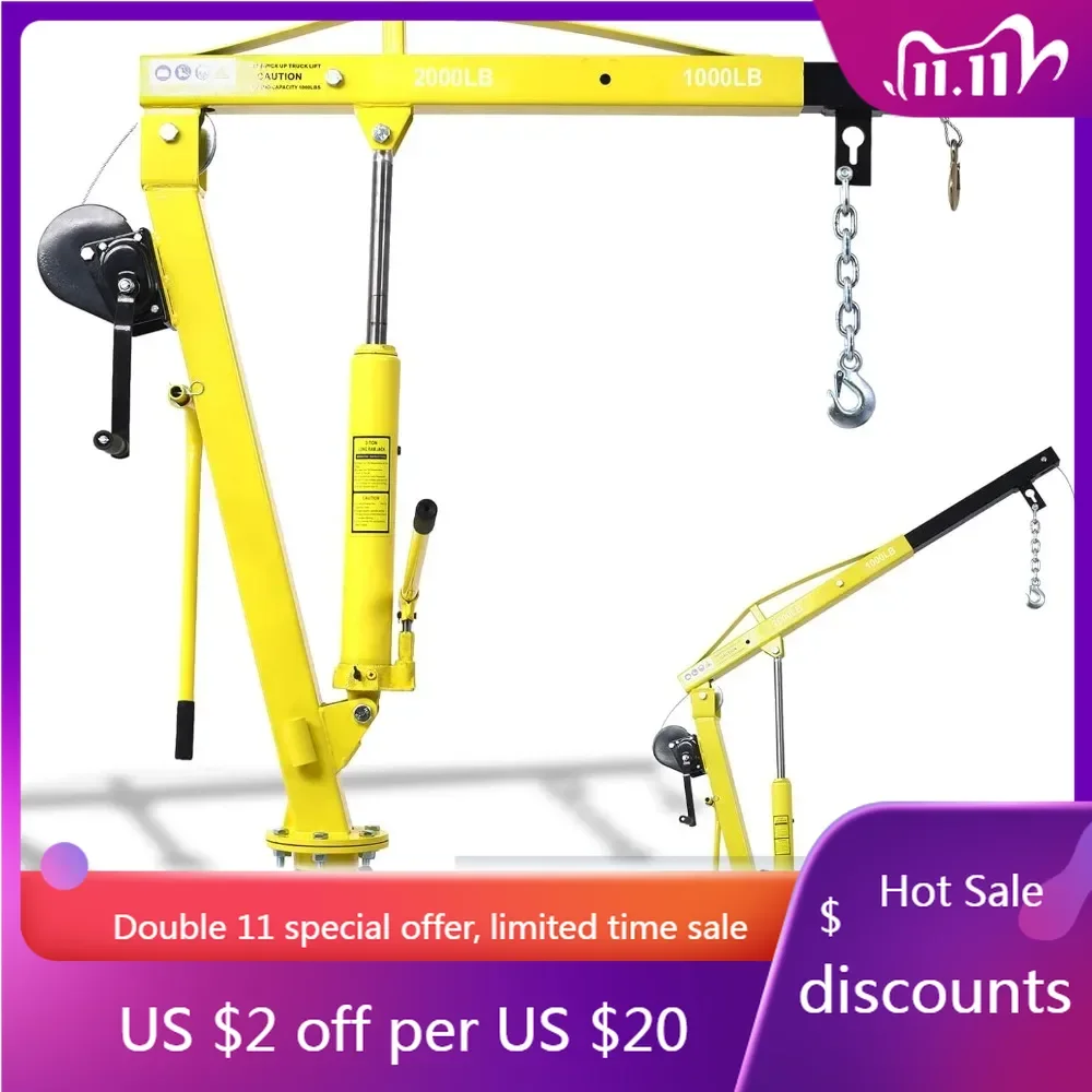 

2000 lbs Folding Truck Crane with Hydraulic Winch, Heavy Duty Pickup Truck Bed Engine Hoist Jib Crane Truck Mounted Crane