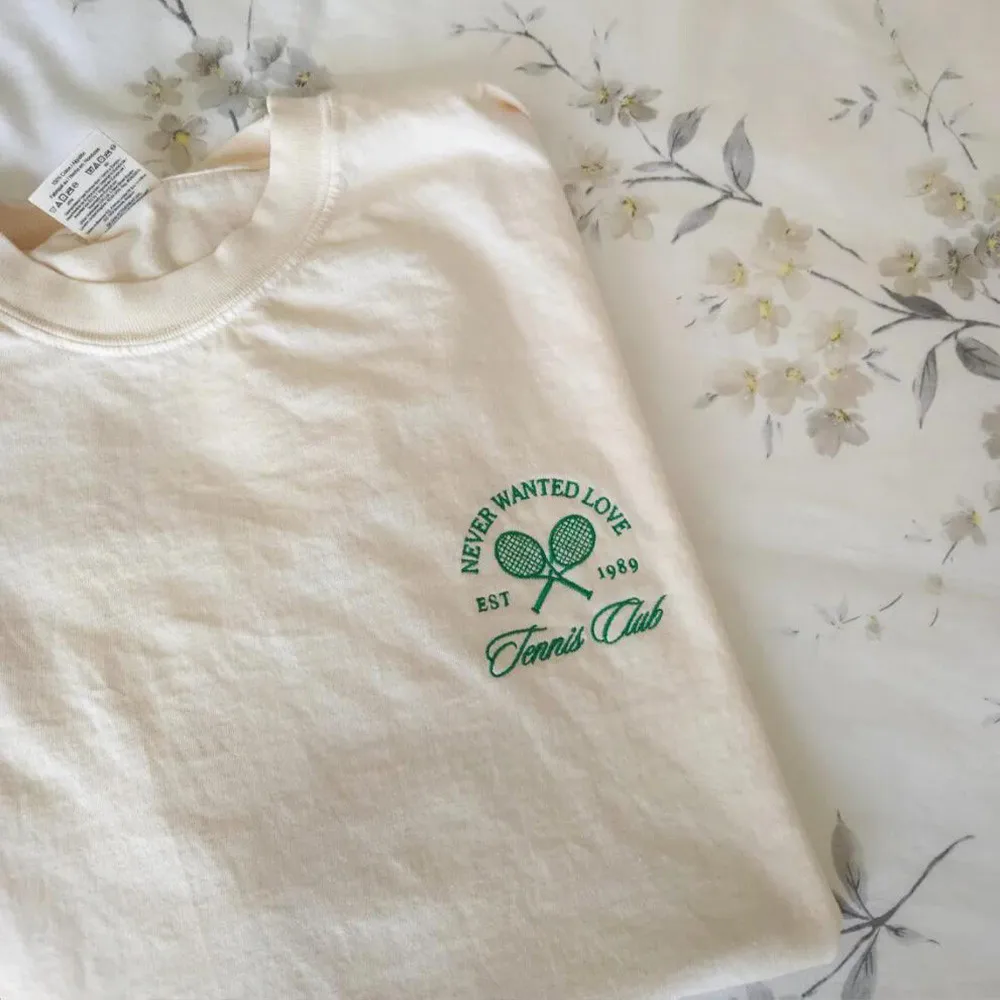 

Tennis Club Embroidered Short Sleeve T Shirts Summer Street Fashoin Vintage Style Cool Tops Loose Cotton Apricot Tees Women