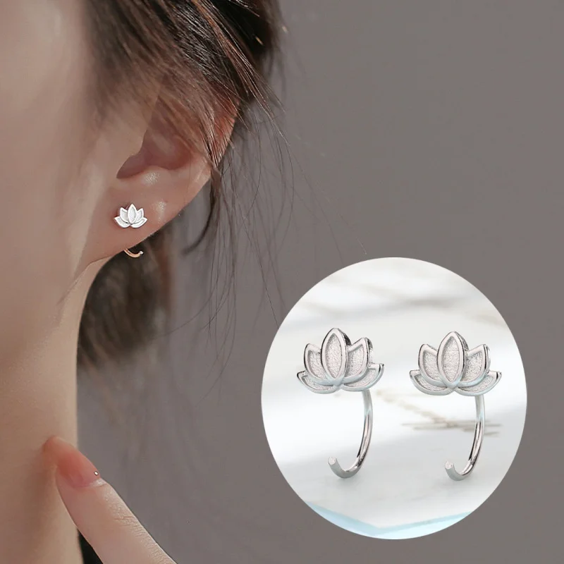 New Fashion Lotus Flower Stud Earrings for Women Girls Hypoallergenic Silver Color Hypoallergenic Earrings Teen Jewelry ﻿Gifts