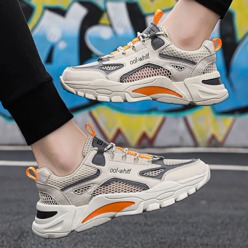 

2025 Summer New Mesh Breathable Men's Casual Sports Shoes Fashion Trend Comfortable Thick Soled Shoes Low Top Platform sneakers