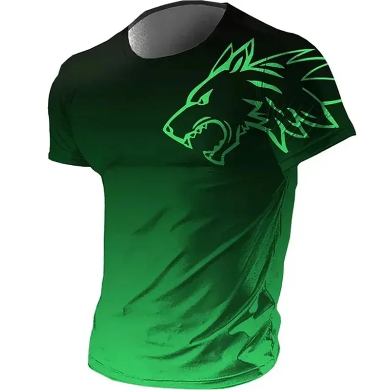 Men's T-shirt Fitness Sportswear with Retro Print 3D Gradient Short-sleeved Werewolf Children's Outfit