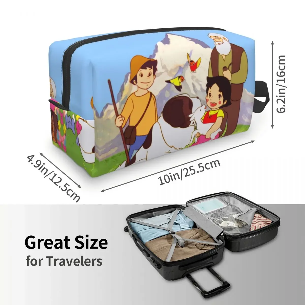 مخصص هايدي بيتر والجد معًا حقيبة مستحضرات تجميل السفر مستحضرات التجميل Kawaii جبال جبال الألب الماعز الرسوم المتحركة تخزين حقائب أدوات الزينة
