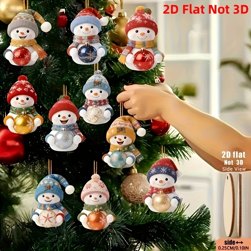 20/10 Piece Set of Randomly Assorted Artificial Wood Ornaments, 2D Flat Cute Christmas Snowman Holding Various Christmas Ball Patterns, Wooden Decorations with Snowman Designs Wearing Christmas Hats and Scarves, Christmas Tree Hangings, New Year and Christmas Accessories, Home Decoration, Christmas Tree Hanging Decorations, Holiday Atmosphere Creation