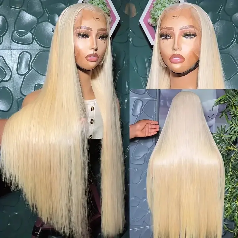 13x6 HD Lace Blonde 613 Straight  Frontal Wig  Glueless 22 38 Inch Straight  Bleached Brazilian 150 Density Human Hair Wig