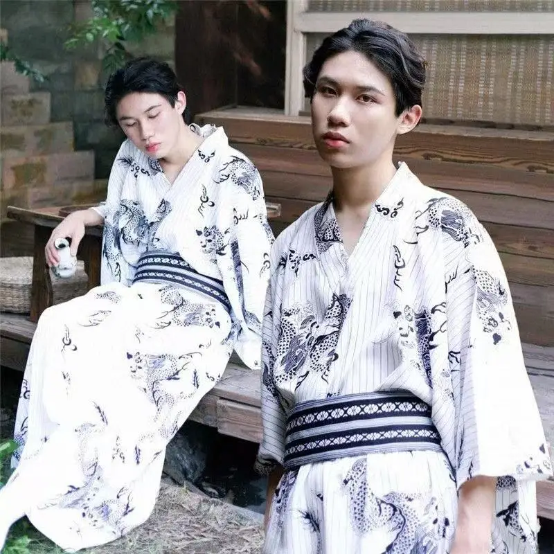 

Men's Dragon Kimono Traditional Japanese Clothing Yukata Four Seasons Stage Performance Gown Suit Vintage Male Asian Kimonos