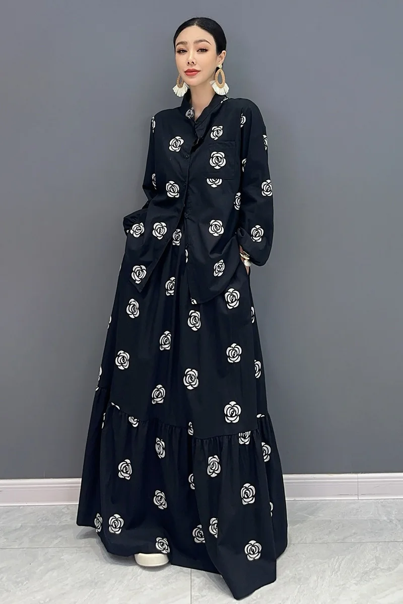 Autumn New 2024 Elegant Women Loose Long Dresses Female Fashion Printed Shirts Dress Wholesale