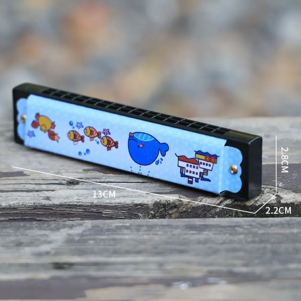 Montessori Educational Metal Painted Harmonica 16 Holes Montessori 16 Holes Harmonica Cartoon Pattern Cute Mouth Organ Teaching