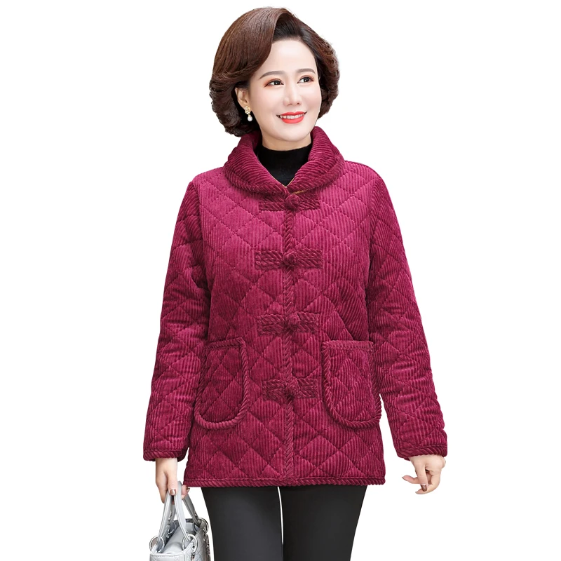 Casual Plus Velvet Thicken Coat Women  Middle Aged Mother Winter Jacket Cotton Padded Grandma Parkas  plus size women clothing