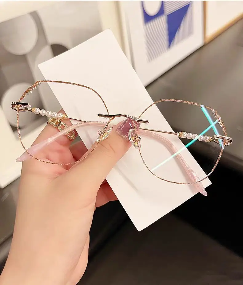 Diamantbesetzte, ultraleichte, rahmenlose Lesebrille, modisch und hochauflösend, Anti-Blaulicht und Anti-Strahlung – Detail 4
