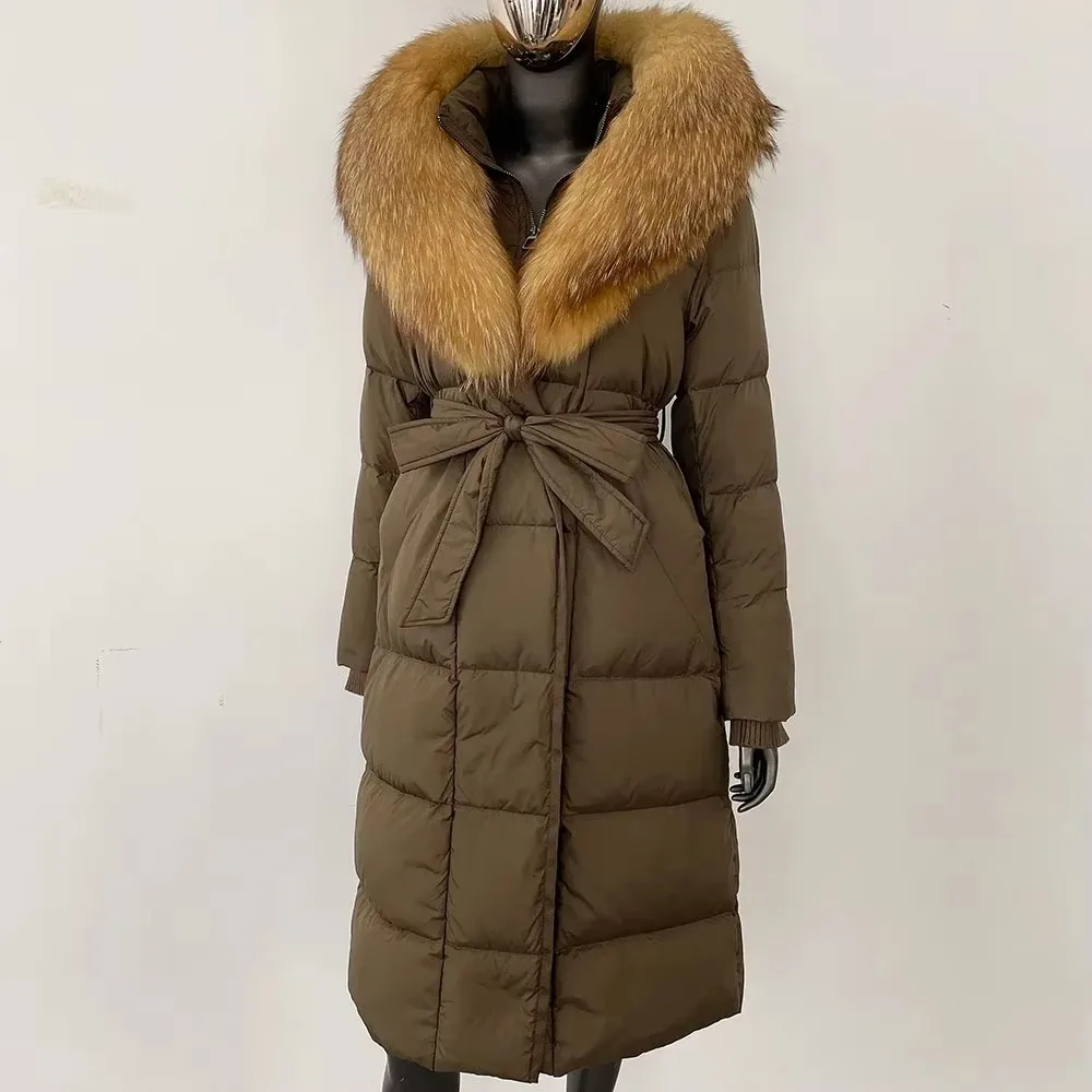 2024 Nuovo Inverno Caldo Bianco Piumino D'oca Delle Donne Lungo Con Cappuccio Piumino Donne Reale Cappotto di Pelliccia di Volpe Cappotto di Pelliccia Naturale Femminile