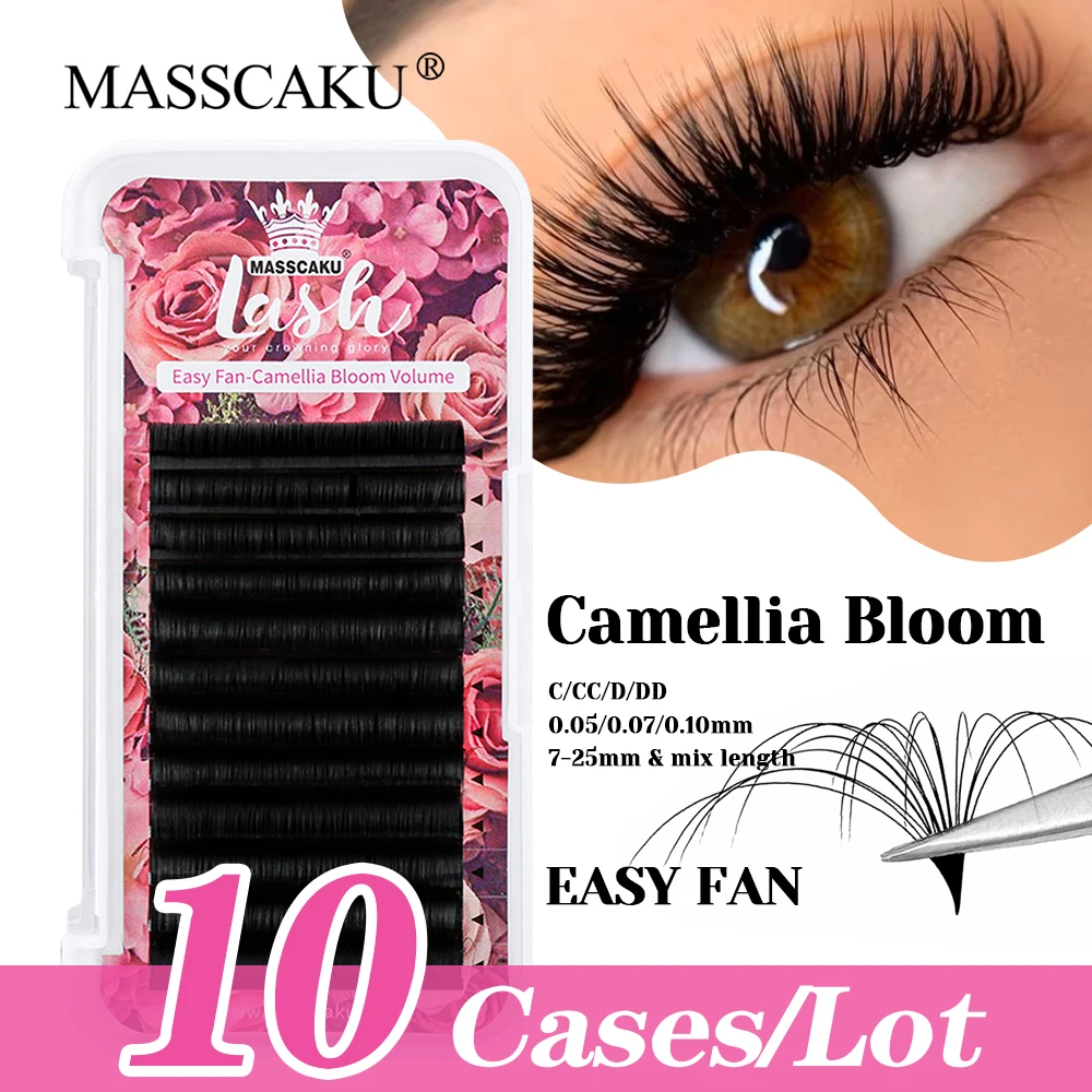 

MASSCAKU 10cases/lot 8-20mm and Mix Size Synthetic Mink Camellia Blooming Lash Waterproof Easy Fanning Lashes with Rich Styling