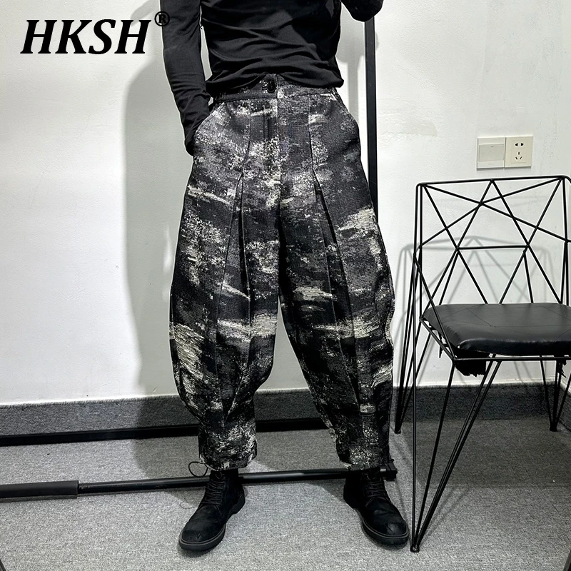 HKSH Autumn Winter New Punk Dark Retro Camouflage Print Haren Pants Loose Tide Chic Safari Style Men's Leg Tight Overalls HK2909