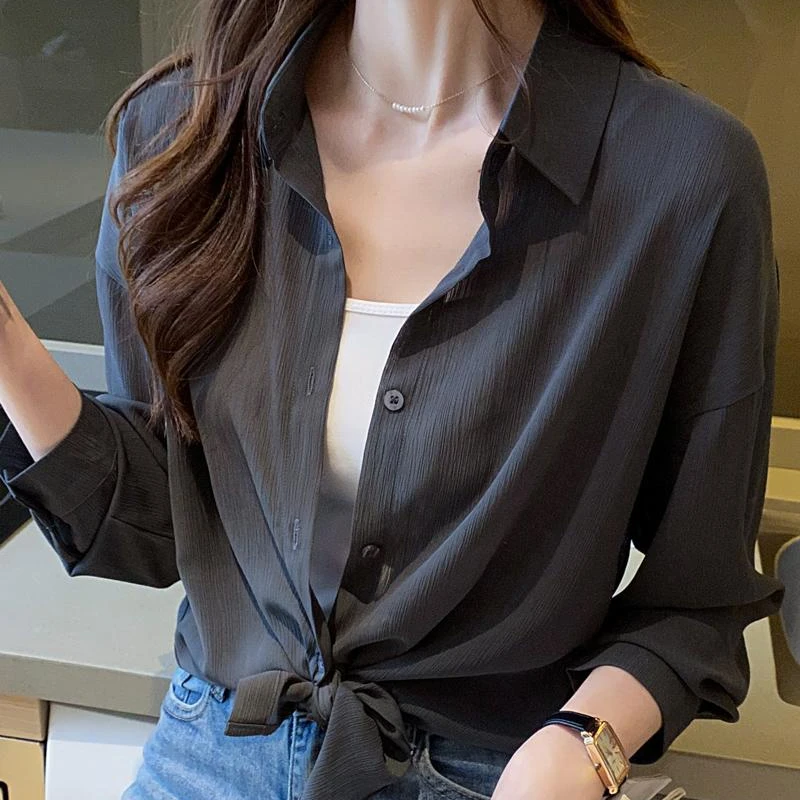 Ice Silk Sunscreen Women's Shirt 2024 New Summer Loose Thin Womens Tops Fashion Women Clothing OL Solid Basic Shirts and Blouses