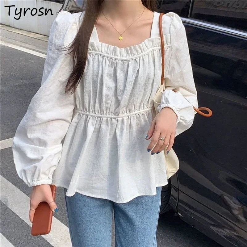 

Блузки с квадратным воротником и рукавами-фонариками, женские осенние свободные блузки Kawaii, элегантные сказочные шикарные универсальные блузки во французском стиле для студентов, новинка