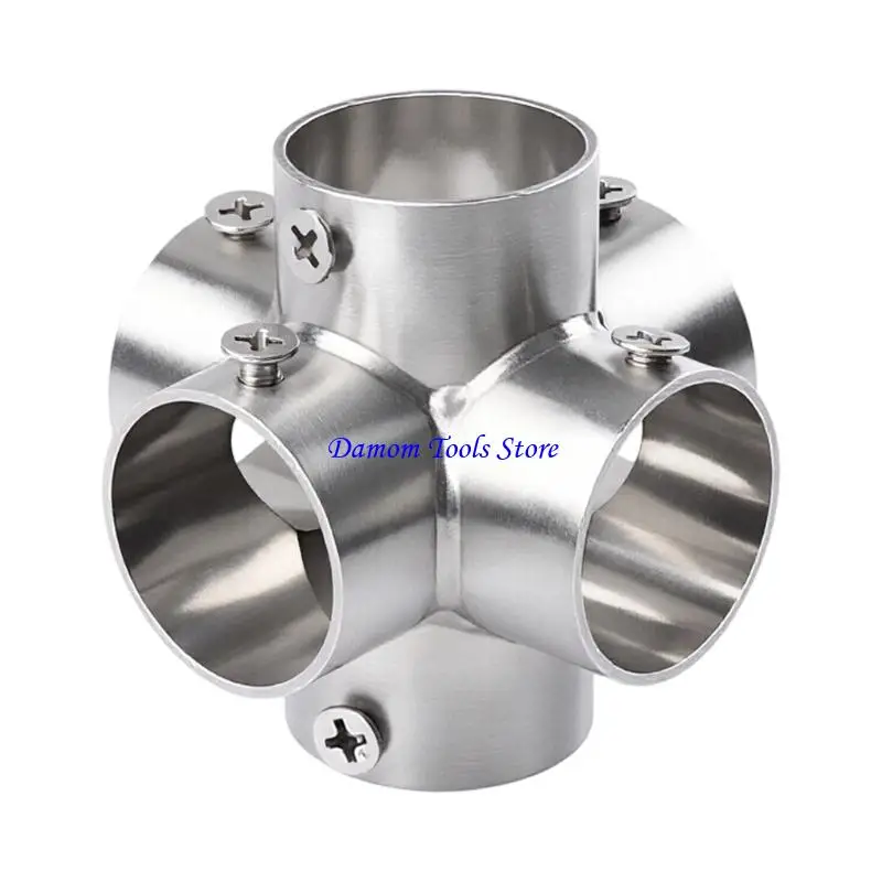 57BE Multipurpose Round Tube Adapter Connector Accessories Stainless Steel 3 Way Elbow Pipe Fitting Easy to Install