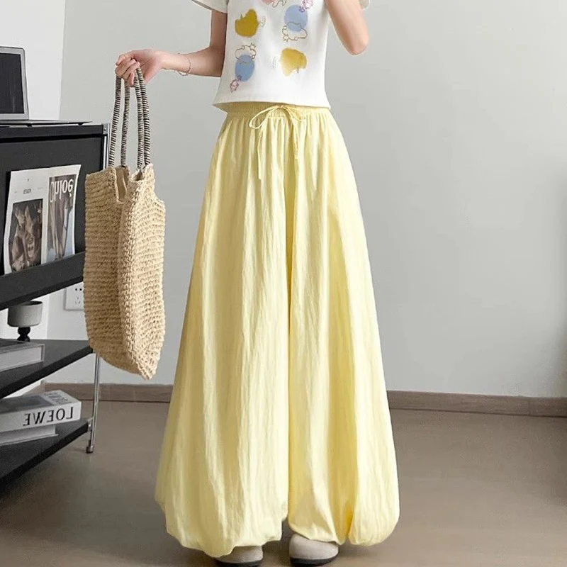 Frauen Designer Lose Fit Dünne Culottes Weibliche Gelb Hohe Taille Klassische Täglichen Hosen Mädchen Koreanische Beiläufige Breite Bein Hosen