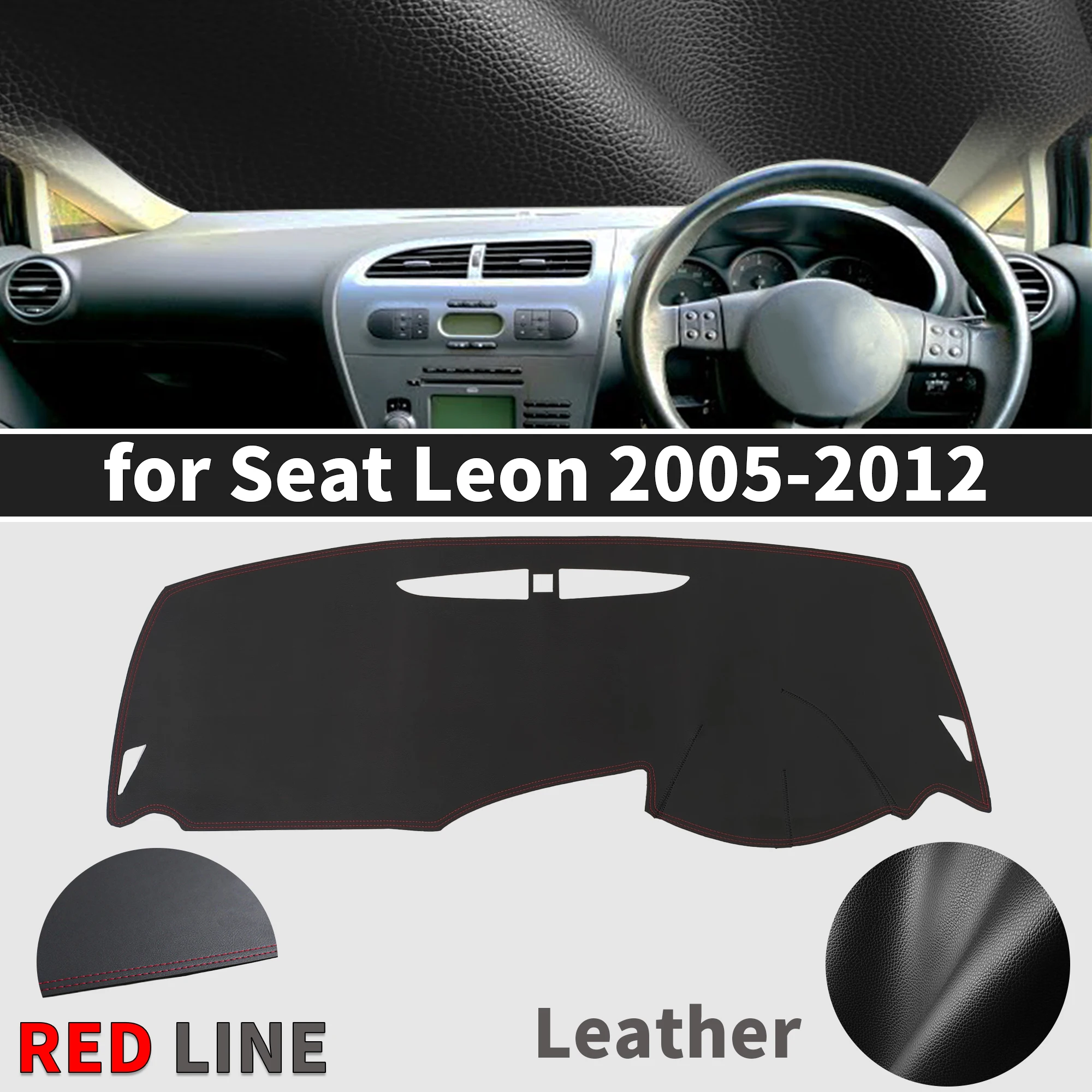 for Seat Leon 2005 2006 2007 2008-2012 Dashboard Cover Mat Sunshade Anti‑Slip Dash Carpet Protector Interior Parts Accessories