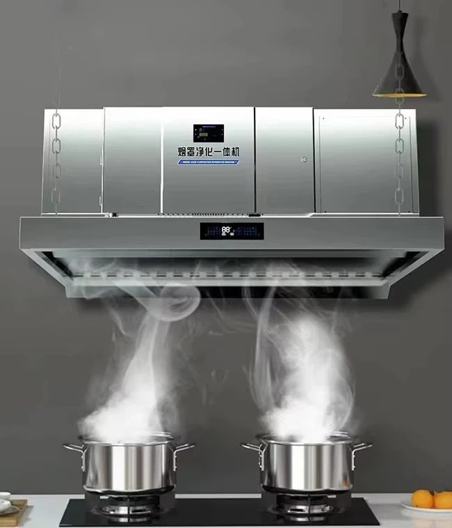 Commercial ductless range hood with electrostatic precipitator for indoor purification in non-ventilated fryer kitchens