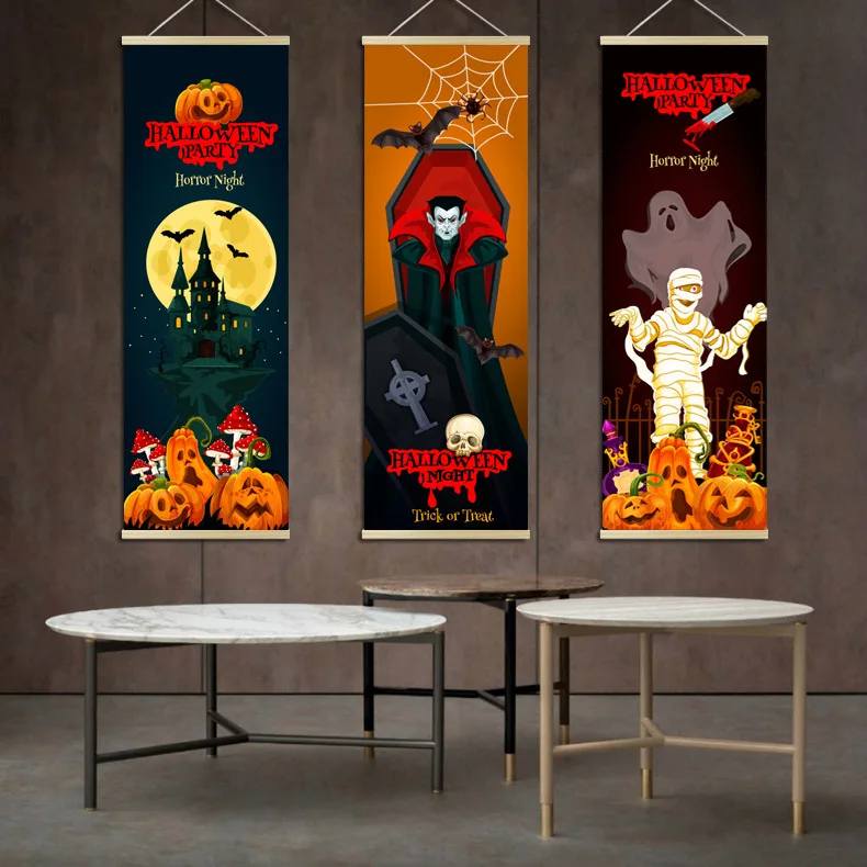 Halloween Decoration Scroll Painting Room Decor Aesthetic Poster Living Room Bedroom Home Decoration Wall Art Tapestry Hanging