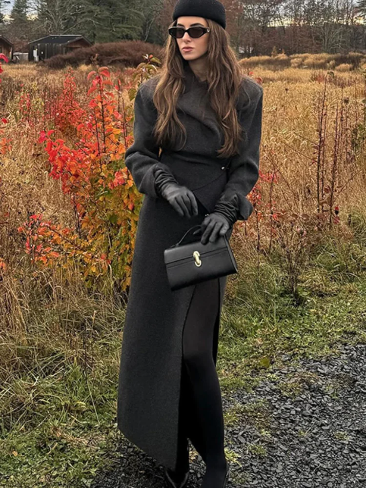 

Women's Elegant Two-piece Set High Neck Color Long Sleeved Waist-cinched Top Slim Fit Skirt 2025 New Lady Autumn Winter Clothes