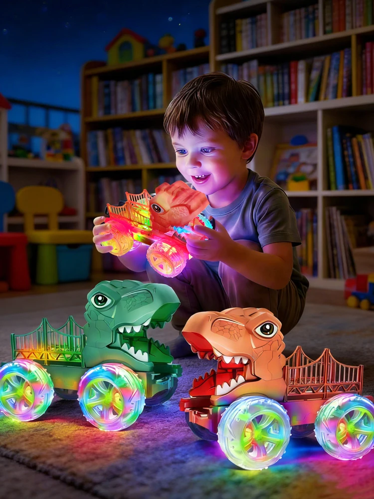 

2pack large size Dinosaur Transport Truck Toy Set with LED Flashing Lights, Sliding High quality DIY dinosaur truck Toys for Kid