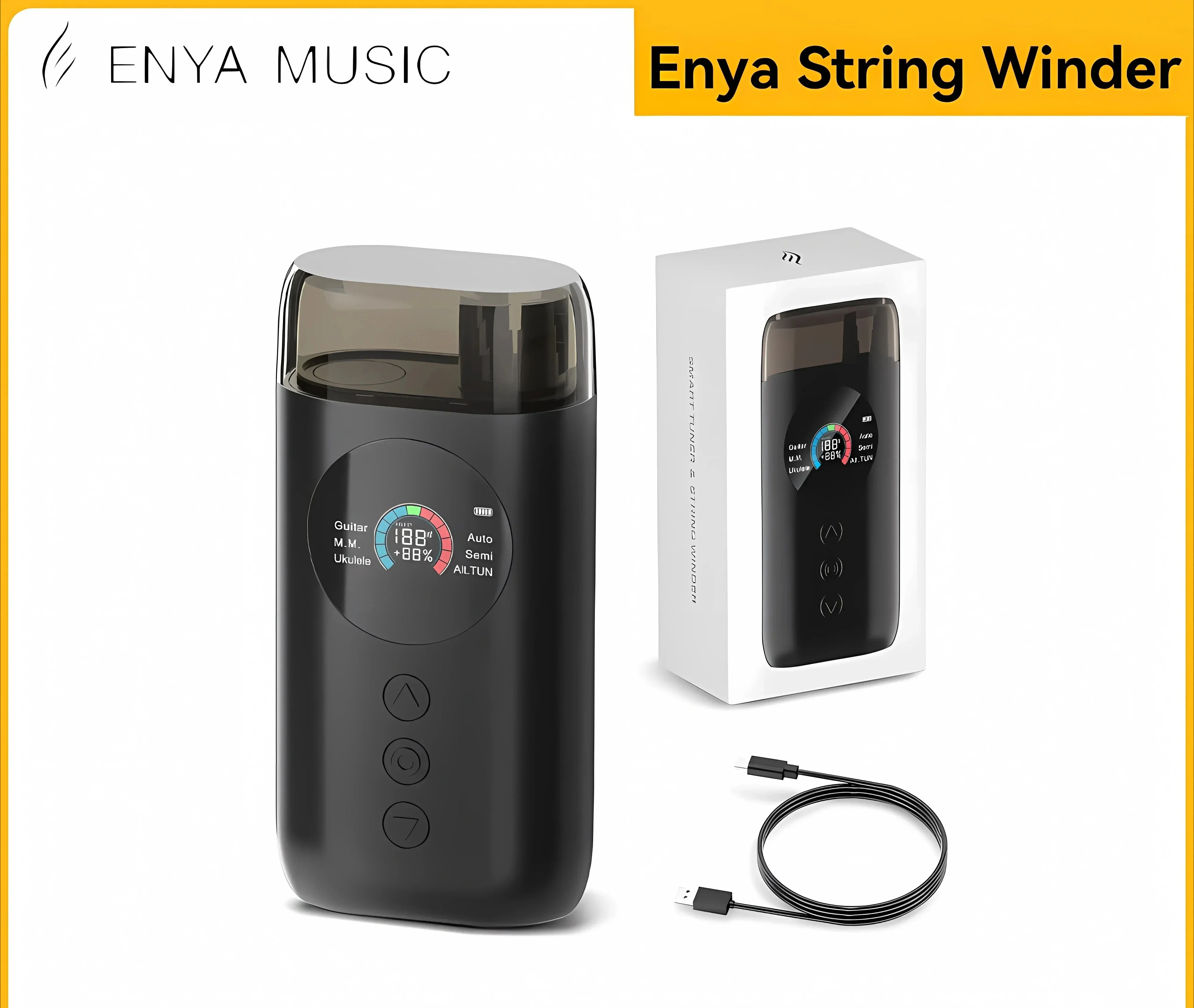 Enya Smart Automatic Guitar Tuner Full-color LCD Screen - Metronome & String Winder - for Electric Guitars Acoustic Guitars