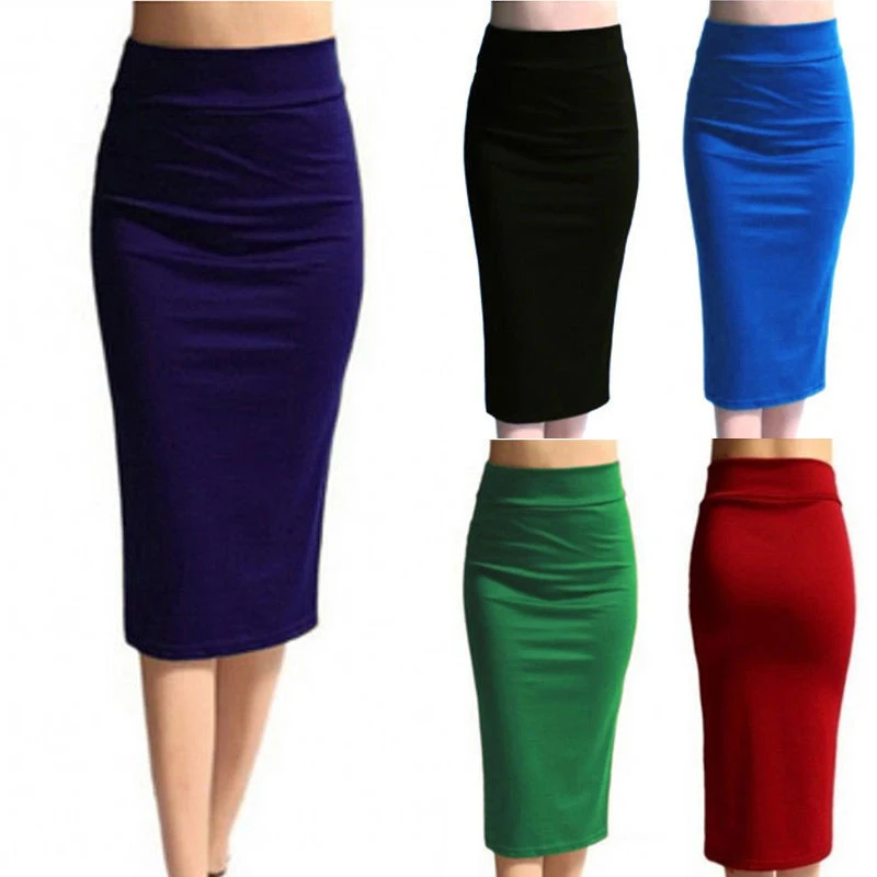 

Hot Sale Women Pencil Skirt New Ladies Office Stretch Bodycon Midi Skirt Female High Waist Mid-Calf Jersey Skirts Puls Size XL