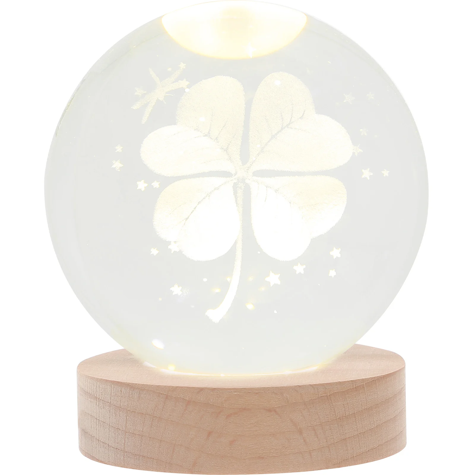 

3D Crystal Ball Night Light Clover Design Glass Decorative Bedside Lamp For Room Living Room Durable Shamrock Light