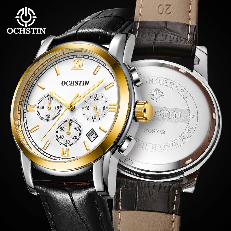 OCHSTIN Retro Elegant Men’s Legend Wristwatch Moderate Dial Lightweight Solid Alloy Shell Man Quartz Genuine Leather Strap Watch