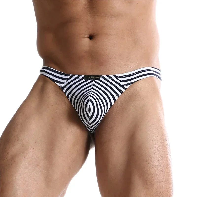 

Men Underwear Thongs Cotton Striped Low Waist Breathable Sexy Panty Briefs Slip Cueca Masculina Male Panties T-Back