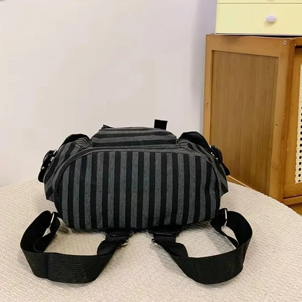 Fashion Large Capacity Striped Backpack Korean Style Multi-pocket Students Schoolbag Y2K Nylon Hiking Camping Bag Women