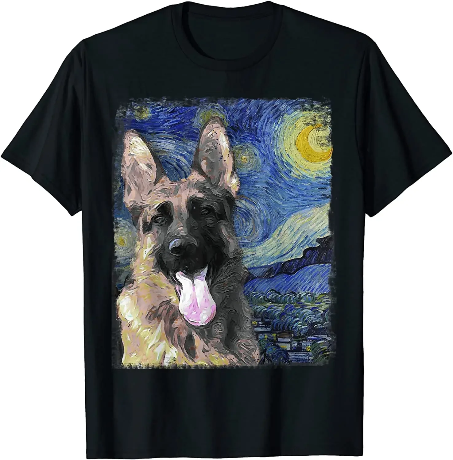 

Colorful German Shepherd Painting T-Shirt Men's 100% Cotton Casual T-shirts Loose Top Size S-3XL