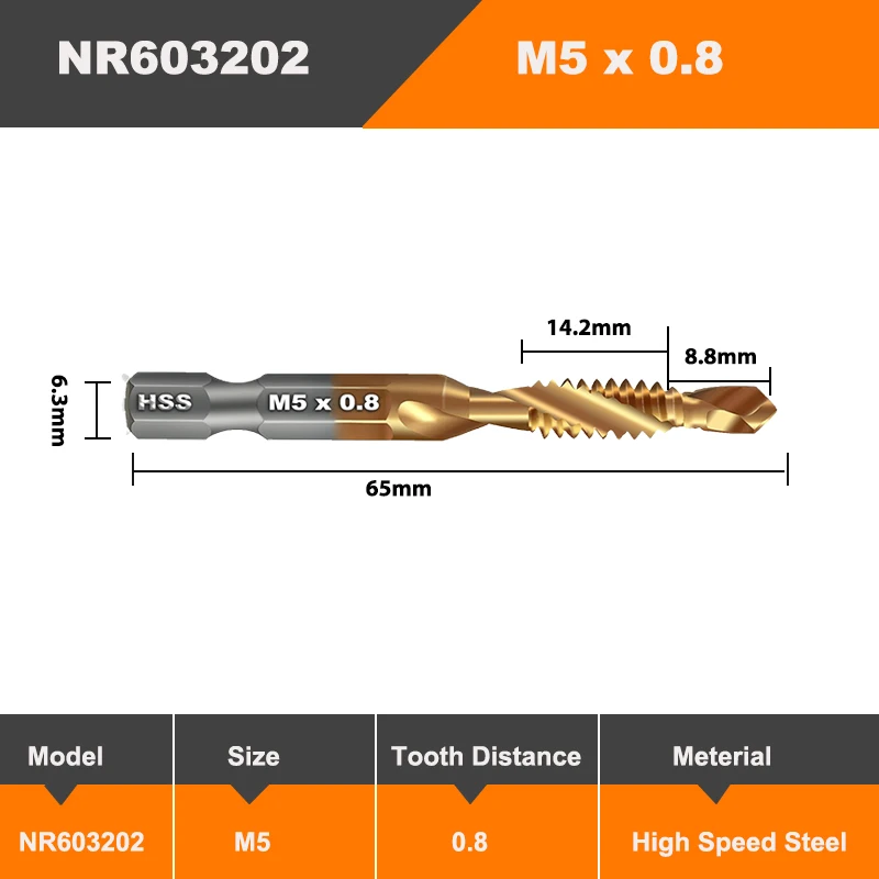 AMR Sechskantschaft, titanbeschichtet, HSS-Schraubgewinde, metrisches Gewindebohrer, Bohrer, Schraubenmaschine, Verbindungsgewindebohrer M3, M4, M5, M6, M8, M10, Handwerkzeuge – Detail 10